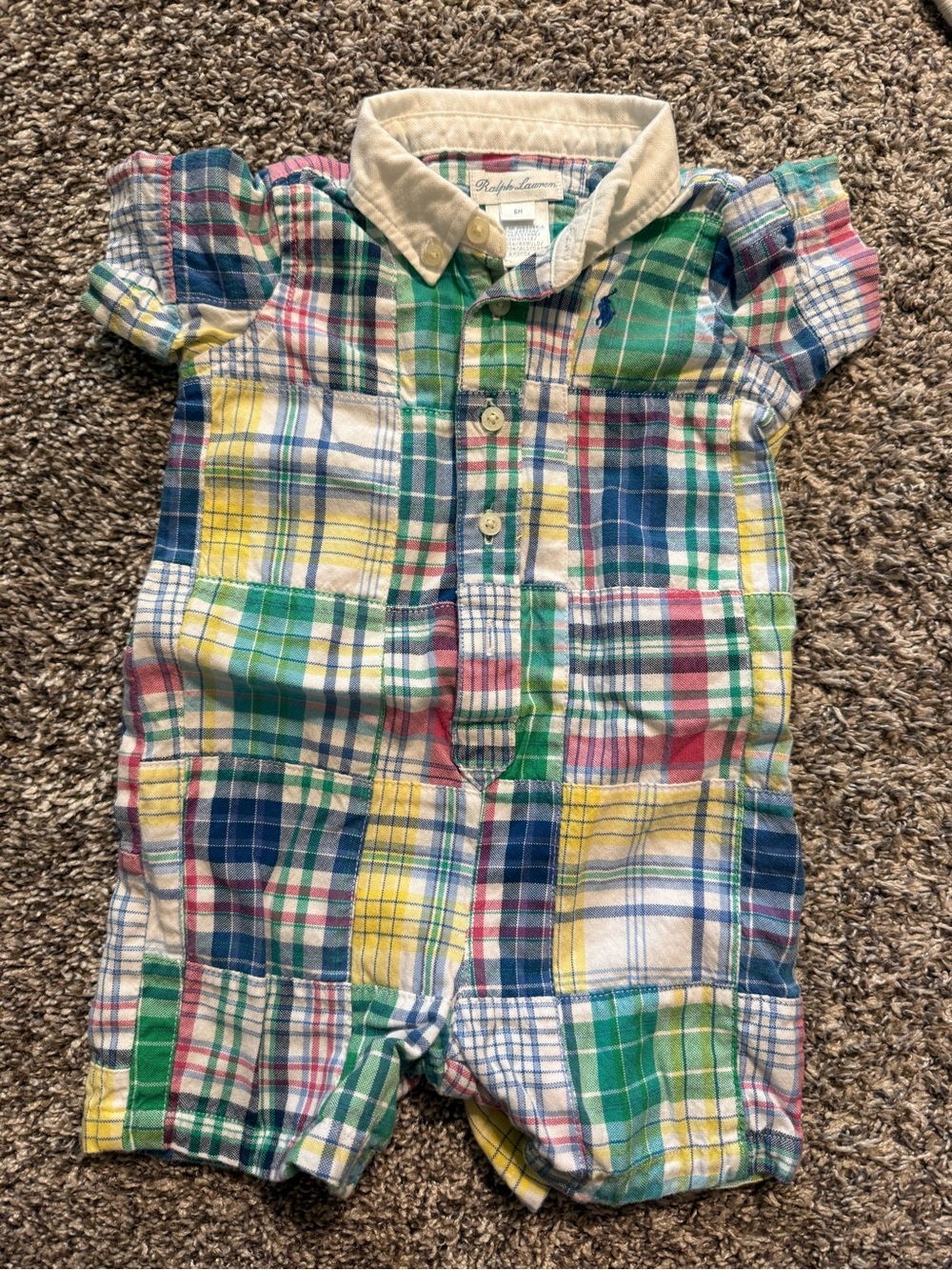 Vintage Ralph Lauren Multicolor Plaid Short-Sleeve Baby Romper